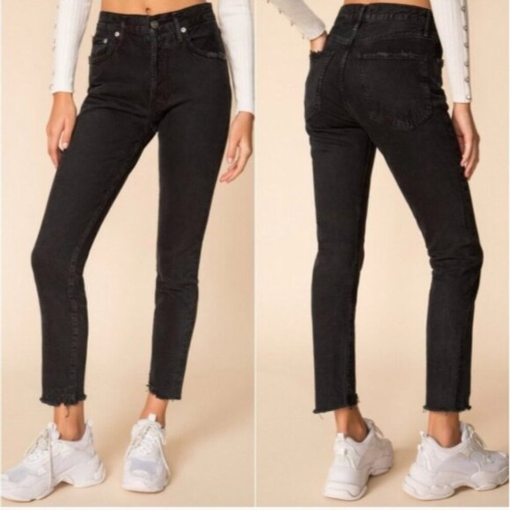 AGOLDE Jamie Jeans Compass Black Size 24 Straight  Leg Raw Hem Aritzia
